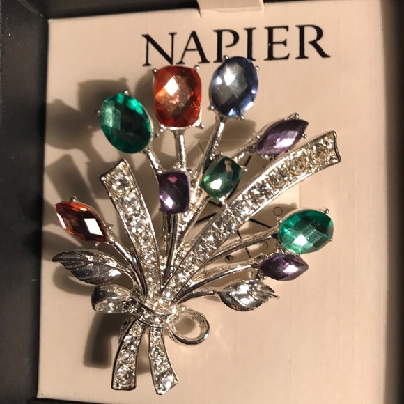 New, IOB, Napier bouquet PIN,Silver tone w/rhinestone flowers in various colors - Picture 3 of 4